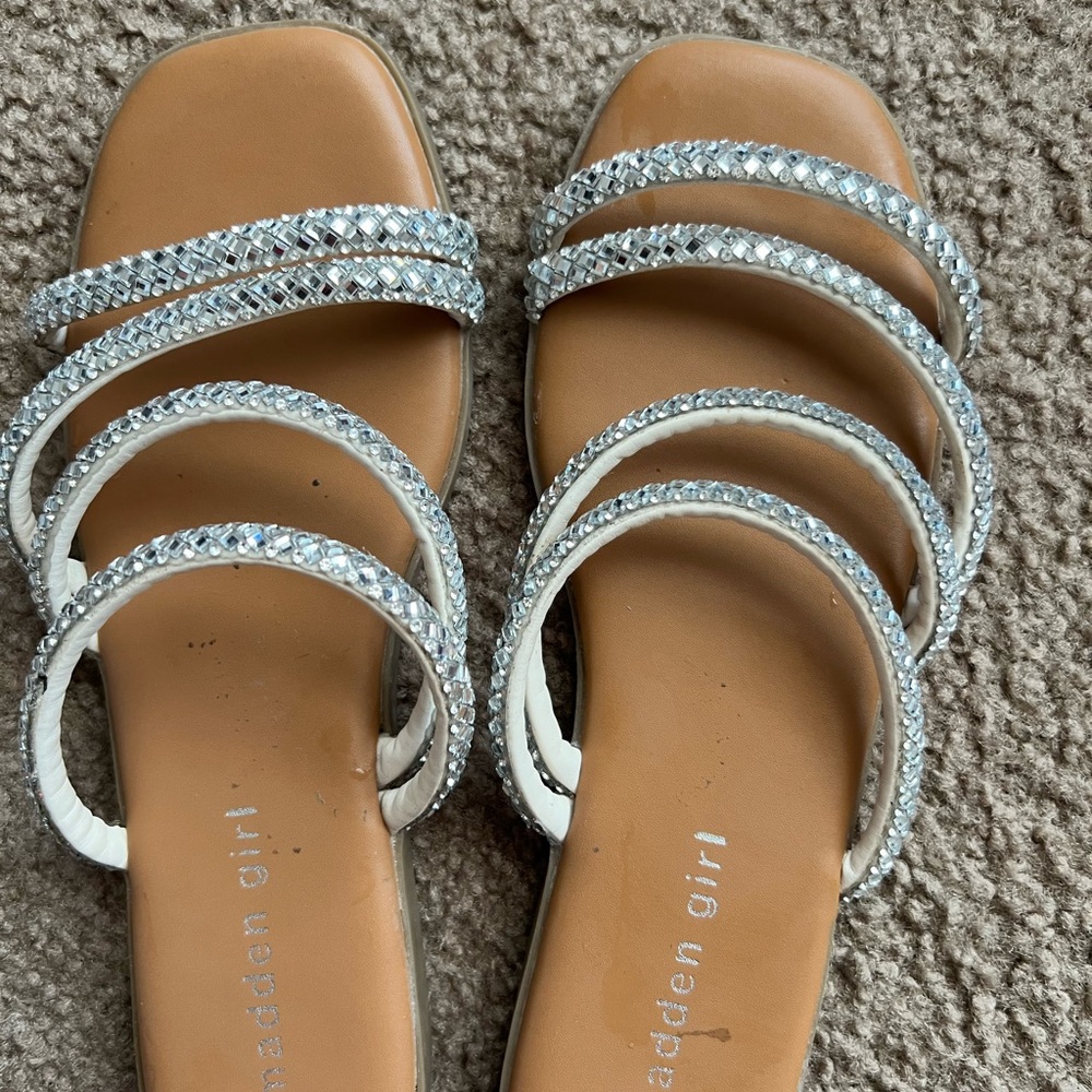 Madden Girl Women's Tan and Silver Strappy Sandals